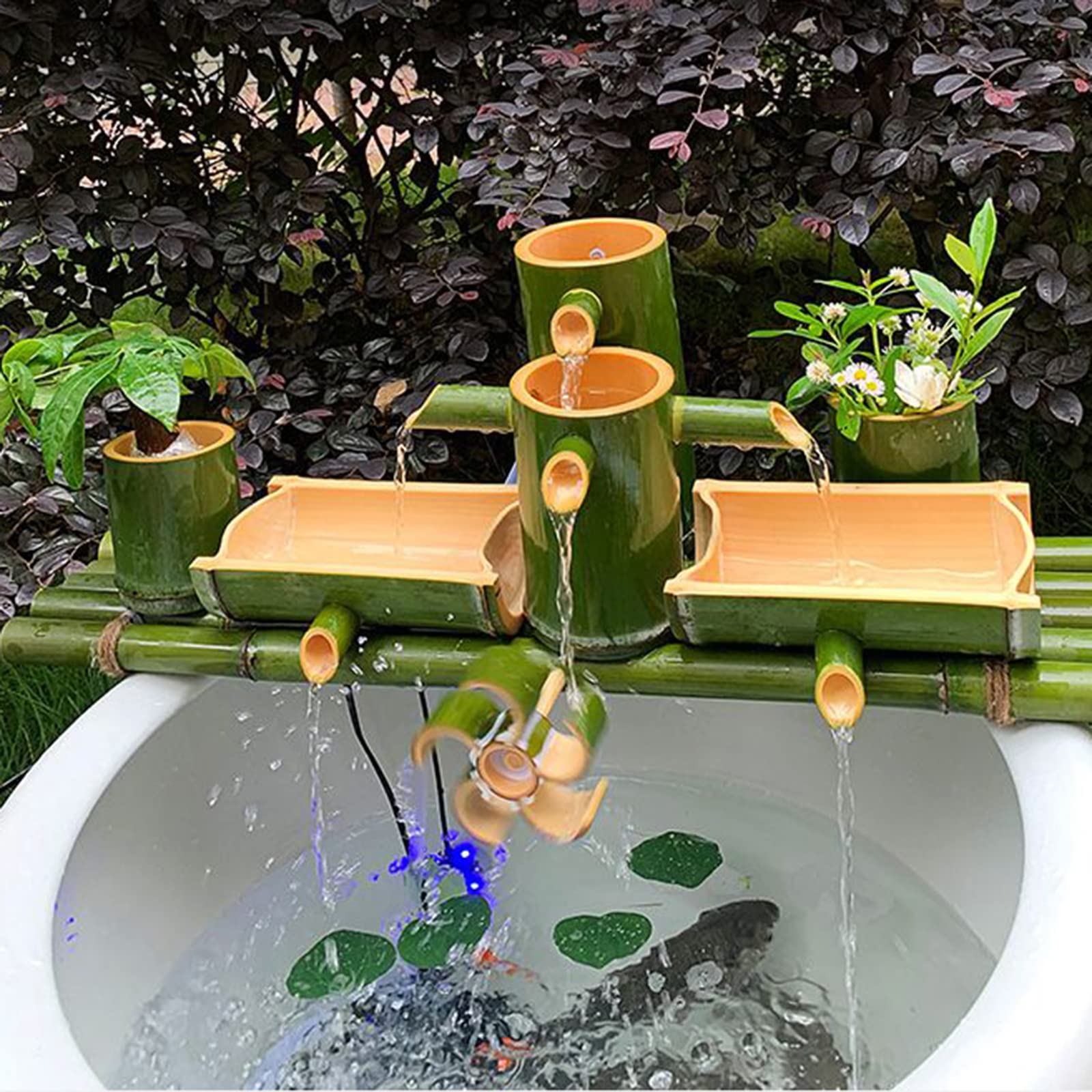 Amazon.co.jp: 禅ガーデン噴水竹水機能日本庭園の装飾水槽、石造りの